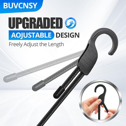 18" 36" 60" 80" Adjustable Bungee Cords with Hooks, Heavy Duty Outdoor 8 Pack Black, Length-Adjustable Design, UV-Resistant Elastic Straps for Cargo, Camping, Tents, Bikes, Luggage, etc in Saudi Arabia