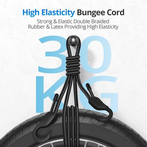18" 36" 60" 80" Adjustable Bungee Cords with Hooks, Heavy Duty Outdoor 8 Pack Black, Length-Adjustable Design, UV-Resistant Elastic Straps for Cargo, Camping, Tents, Bikes, Luggage, etc in Saudi Arabia