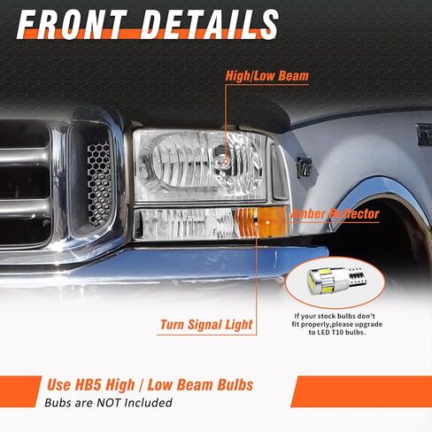 مجموعة المصابيح الأمامية ملائمة لعام 1999 2000 2001 2002 2003 2004 Ford F250 F350 F450 F550 Super Duty/2000-2004 Ford مع Corner Pumper String Housing Housing Replacementh in Kuwait