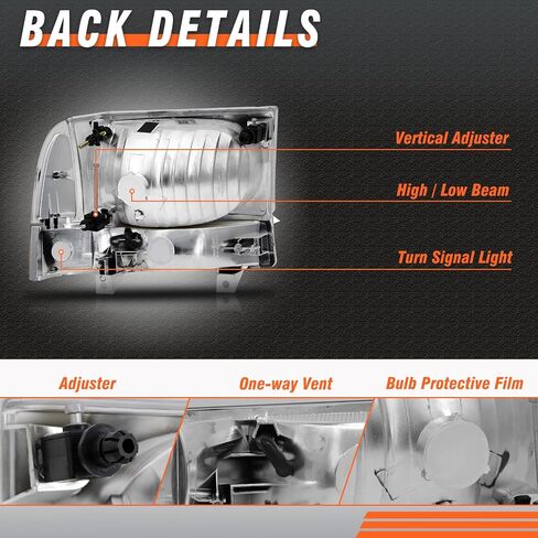 مجموعة المصابيح الأمامية ملائمة لعام 1999 2000 2001 2002 2003 2004 Ford F250 F350 F450 F550 Super Duty/2000-2004 Ford مع Corner Pumper String Housing Housing Replacementh in Kuwait