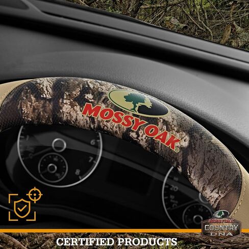 Mossy Oak Full Camo Steering Wheel Cover - Made from Premium Leather, Universal Fit for 14 1/2 to 15 inches - Official Licensed Product - Black Color in Saudi Arabia