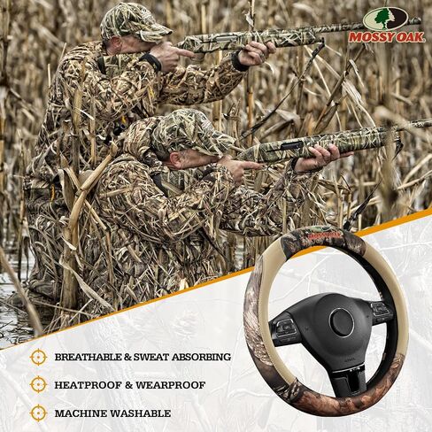 Mossy Oak Full Camo Steering Wheel Cover - Made from Premium Leather, Universal Fit for 14 1/2 to 15 inches - Official Licensed Product - Black Color in Saudi Arabia