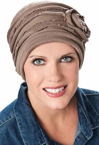 Headcovers Unlimited Distressed Rosette Beanie Hat - All Cotton Cancer Hats for Women in Saudi Arabia