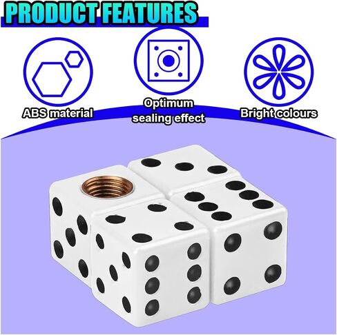 4pcs صمامات صمام الإطارات النرد ، أغطية صمام إطارات ABS مقاومة للتآكل ، إطارات عجلات مقاومة للغبار العالمية إطارات الهواء للسيارات ، سيارات الدفع الرباعي ، الشاحنات ، الدراجات النارية ، الدراجات ، الدراجات (أسود) in Kuwait