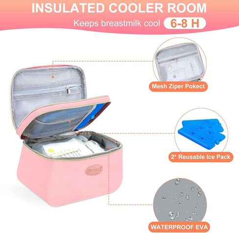 حقيبة تبريد حليب الثدي من PIIOSER مع عبوتين من الثلج، تناسب 6 أكياس تخزين حليب الثدي حتى 8 أونصة، حقيبة حمل زجاجات الأطفال المعزولة للرعاية النهارية والأمهات المرضعات in Kuwait