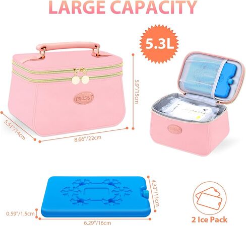 حقيبة تبريد حليب الثدي من PIIOSER مع عبوتين من الثلج، تناسب 6 أكياس تخزين حليب الثدي حتى 8 أونصة، حقيبة حمل زجاجات الأطفال المعزولة للرعاية النهارية والأمهات المرضعات in Kuwait