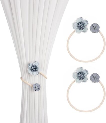 SUQ I OME 1 Pair of Handmade Artificial Flower Curtain Holdbacks Clips Window Drape Twist Tie Backs for Women, Girls Bedroom Decorative Draperies Holdbacks (Blue) in Saudi Arabia
