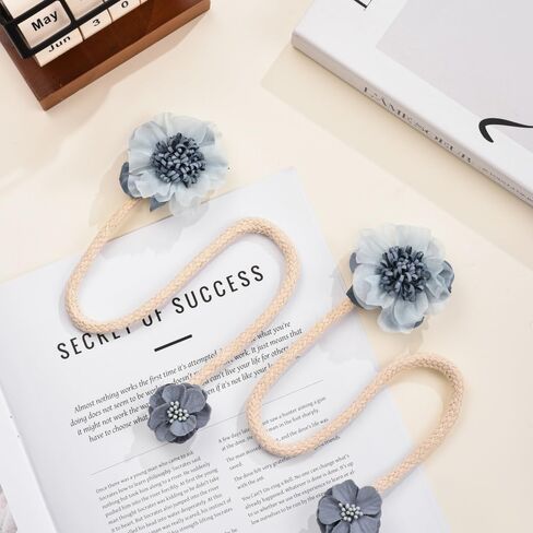 SUQ I OME 1 Pair of Handmade Artificial Flower Curtain Holdbacks Clips Window Drape Twist Tie Backs for Women, Girls Bedroom Decorative Draperies Holdbacks (Blue) in Saudi Arabia
