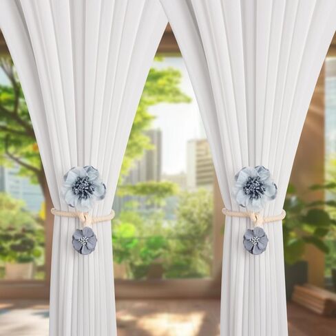 SUQ I OME 1 Pair of Handmade Artificial Flower Curtain Holdbacks Clips Window Drape Twist Tie Backs for Women, Girls Bedroom Decorative Draperies Holdbacks (Blue) in Saudi Arabia