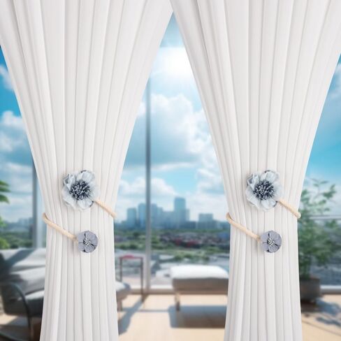 SUQ I OME 1 Pair of Handmade Artificial Flower Curtain Holdbacks Clips Window Drape Twist Tie Backs for Women, Girls Bedroom Decorative Draperies Holdbacks (Blue) in Saudi Arabia