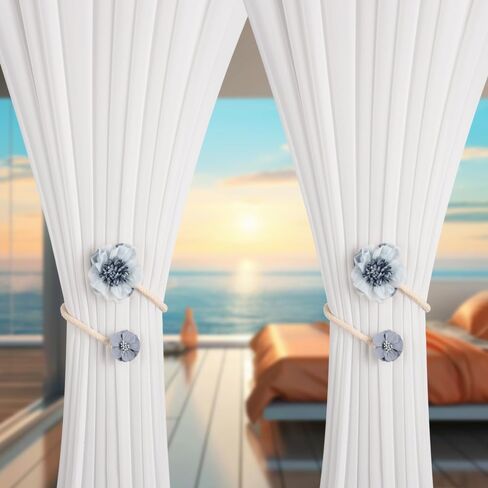 SUQ I OME 1 Pair of Handmade Artificial Flower Curtain Holdbacks Clips Window Drape Twist Tie Backs for Women, Girls Bedroom Decorative Draperies Holdbacks (Blue) in Saudi Arabia