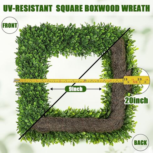 Artgar 20Inch Boxwood Wreath, Spring Wreaths for Front Door, Realistic Green Square Boxwood Wreath for Year-Round Decor, Artificial Summer Wreaths for Wedding Farmhouse Indoor/Outdoor Porch Decor in Kuwait