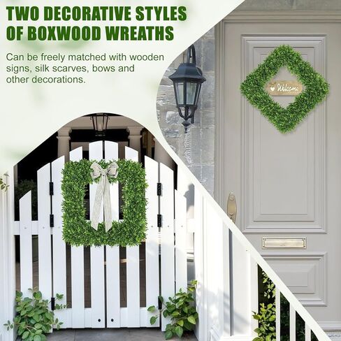 Artgar 20Inch Boxwood Wreath, Spring Wreaths for Front Door, Realistic Green Square Boxwood Wreath for Year-Round Decor, Artificial Summer Wreaths for Wedding Farmhouse Indoor/Outdoor Porch Decor in Kuwait