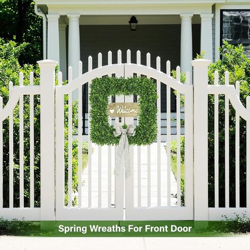 Artgar 20Inch Boxwood Wreath, Spring Wreaths for Front Door, Realistic Green Square Boxwood Wreath for Year-Round Decor, Artificial Summer Wreaths for Wedding Farmhouse Indoor/Outdoor Porch Decor in Kuwait