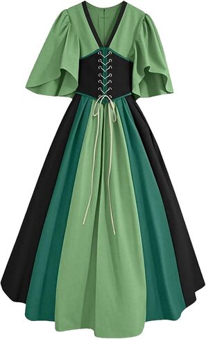 Womens Renaissance Medieval Maxi Dresses Plus Size Short Sleeve High Waisted Vintage Gothic Retro Gown Party Dress in Saudi Arabia
