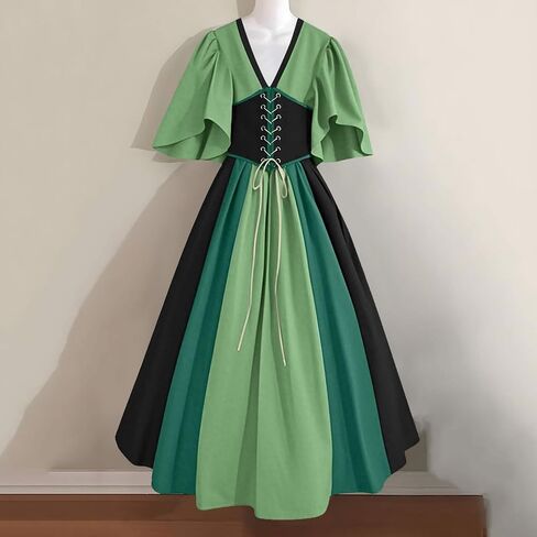 Womens Renaissance Medieval Maxi Dresses Plus Size Short Sleeve High Waisted Vintage Gothic Retro Gown Party Dress in Saudi Arabia