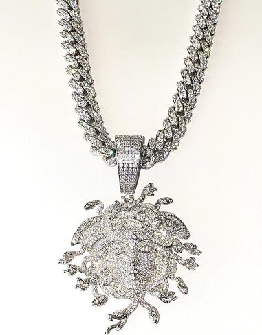 Iced Miami Cuban Chain Netclace Choker Stain 12 مم 20 بوصة ، 14K أبيض الذهب اللامسق الكوبي ، Greek God Medusa Head Pendant ، Medusa Charm ، Niced Chain Netlace in Kuwait