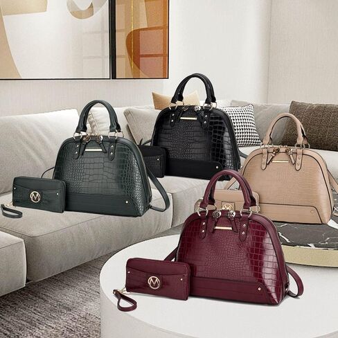 مجموعة Satchel Collection MKF للنساء مع محفظة معصم ، وجلد نباتي أعلى مقبض حقيبة الكتف حقيبة اليد بواسطة Mia K in Kuwait