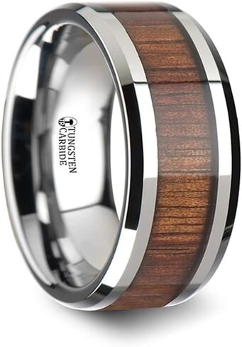 Mens Comfort Fit -Koa Wood Inlaid Tungsten Carbide Ring - Bevels - 4mm 6mm 8mm 10mm 12 Wide - Style name: KONA in Saudi Arabia