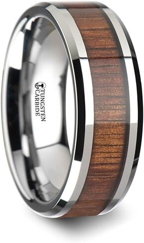Mens Comfort Fit -Koa Wood Inlaid Tungsten Carbide Ring - Bevels - 4mm 6mm 8mm 10mm 12 Wide - Style name: KONA in Saudi Arabia