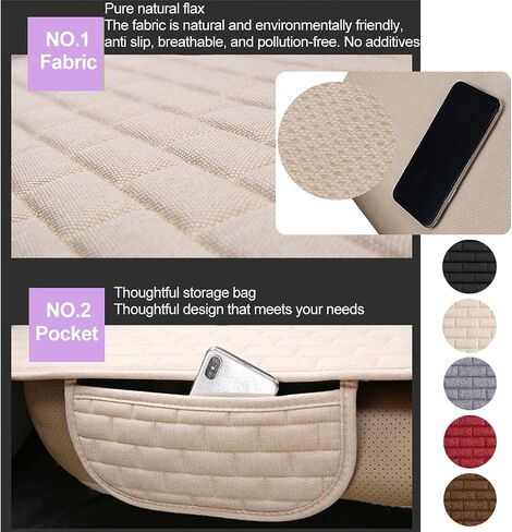 Mandark Car Front Bottom Seat Cover, 2PCS Anti Slip Comfortable Vehicle Front Cushion Protector with Storage Pocket, Breathable Linen Frontseat Pad Mat, Universal Automotive Accessories (Black) in Saudi Arabia