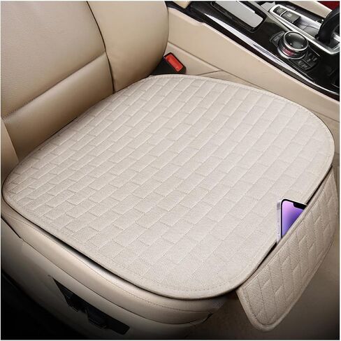 Mandark Car Front Bottom Seat Cover, 2PCS Anti Slip Comfortable Vehicle Front Cushion Protector with Storage Pocket, Breathable Linen Frontseat Pad Mat, Universal Automotive Accessories (Black) in Saudi Arabia