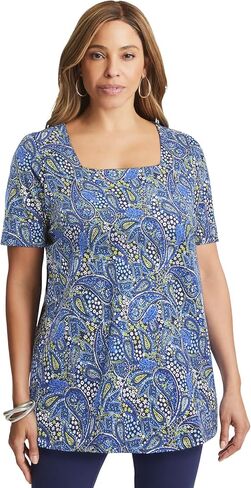 Jessica London Women's Plus Size Stretch Cotton Square Neck Tunic in Kuwait