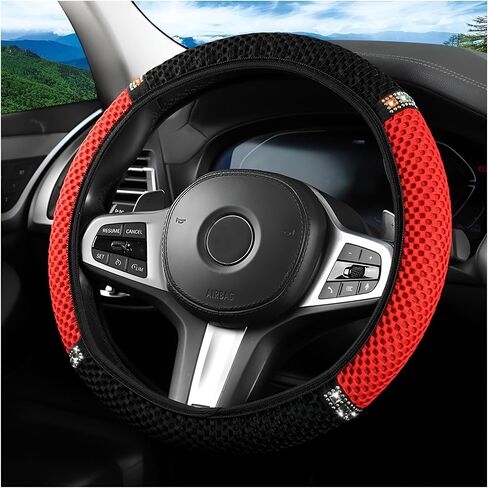 Bling Car Steering Wheel Cover, 15 Inch Crystal Rhinestones Elastic Stretch Breathable Vehicle Steering Wheel Protector for Women Girls, Universal Auto Interior Accessories (Black) in Kuwait