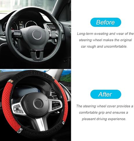 Bling Car Steering Wheel Cover, 15 Inch Crystal Rhinestones Elastic Stretch Breathable Vehicle Steering Wheel Protector for Women Girls, Universal Auto Interior Accessories (Black) in Kuwait