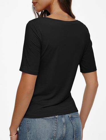Women's Half Sleeve Boat Neck Shirts Ruched Side Slim Fit Basic Casual T Shirts Summer Casual Tee Tops in Saudi Arabia