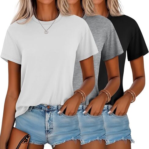 Neer 3 Pack Women’s Short Sleeve T Shirts, Loose Fit Crew Neck Tees Summer Casual Tops 2025 Trendy Side Split Cotton Shirts in Saudi Arabia