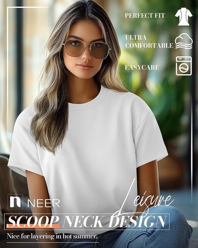 Neer 3 Pack Women’s Short Sleeve T Shirts, Loose Fit Crew Neck Tees Summer Casual Tops 2025 Trendy Side Split Cotton Shirts in Saudi Arabia