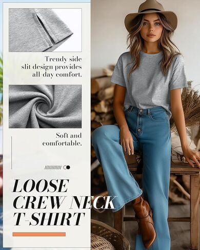 Neer 3 Pack Women’s Short Sleeve T Shirts, Loose Fit Crew Neck Tees Summer Casual Tops 2025 Trendy Side Split Cotton Shirts in Saudi Arabia