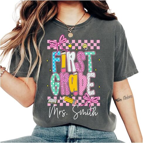 Personalized Teacher Shirt, Custom Pencil and Bow Design, Back to School Shirt, Teacher Appreciation Gift in Kuwait