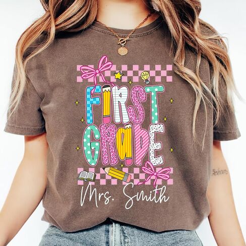 Personalized Teacher Shirt, Custom Pencil and Bow Design, Back to School Shirt, Teacher Appreciation Gift in Kuwait
