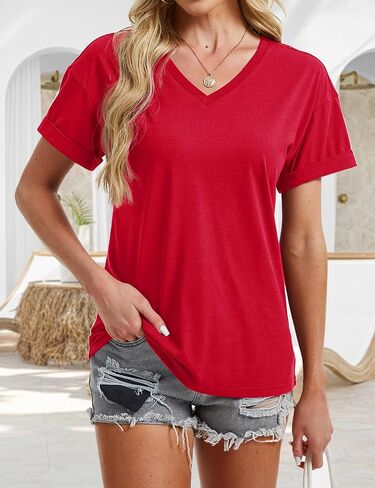 YUCOLEN Womens Short Sleeve V-Neck Shirts UPF 50+ Beach Vacation Casual Summer Loose Fit Tops 2025 in Saudi Arabia