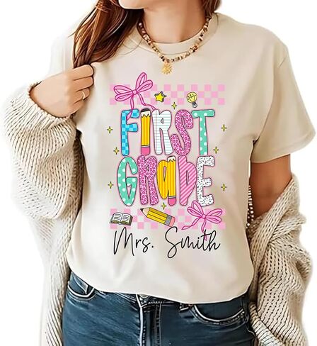 Personalized Teacher Shirt, Custom Pencil and Bow Design, Back to School Shirt, Teacher Appreciation Gift in Kuwait