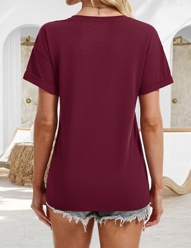 YUCOLEN Womens Short Sleeve V-Neck Shirts UPF 50+ Beach Vacation Casual Summer Loose Fit Tops 2025 in Saudi Arabia