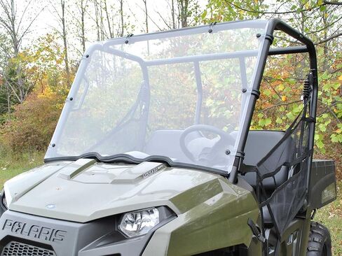 SuperATV Heavy-Duty Full Windshield for 2010-2014 Polaris Ranger Midsize 400 | 1/4â€ Clear Polycarbonate 250x Stronger Than Glass and 25x Stronger Than Acrylic | Snug, Rattle-Free Fit | USA Made in Saudi Arabia