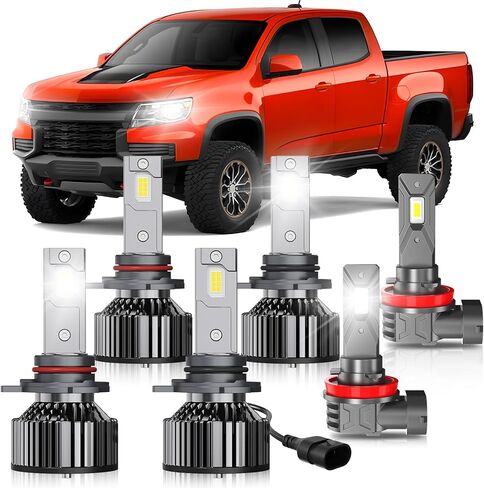 Fits for Chevy Colorado 2004 2005 2006 2007 2008 2009-2012 LED Light Bulb Combo,9005 High Beam 9006 Low Beam + H11/9045 Fog Lights Combo, 6500K,500% Brightness,Plug and Play,70W,6 Pack in Kuwait