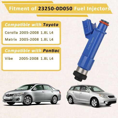 2005-2008 1ZZ-FE 1.8L Fuel Injectors,Compatible with/Toyota 1.8 Corolla Matrix,Compatible with/Pontiac Vibe 2005 2006 2007 2008 |12 Holes| |Set of 4| |#23209-0D050| in Saudi Arabia