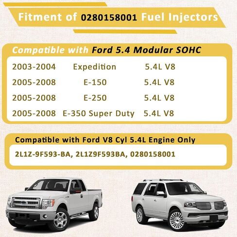 0280158001 OE 8Cyl 5.4L Fuel Injectors,Compatible with/Ford 2005-2008 E150 E250 E350, E450 2006-2009,Expedition 5.4 2003-2004 |4 Holes| |Set of 8| in Saudi Arabia