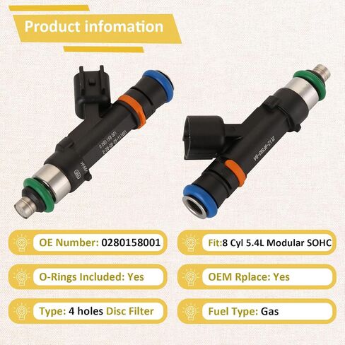 0280158001 OE 8Cyl 5.4L Fuel Injectors,Compatible with/Ford 2005-2008 E150 E250 E350, E450 2006-2009,Expedition 5.4 2003-2004 |4 Holes| |Set of 8| in Saudi Arabia