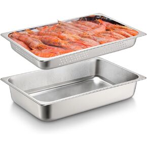 Tioncy 2 Pack Full Size Hotel Pans with Perforated Steam Pan, 304 Gauge Stainless Steel Steam Table Pan Multifunctional Food Pan Chafing Pan Supplies for Restaurant Kitchen for Food Warmer in Saudi Arabia