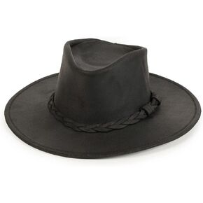 Minnetonka Outback Hat-Flat Brimmed Cowboy Hat for Men and Women Made with Distressed Leather, Hidden Steel Wire in Brim. in Saudi Arabia