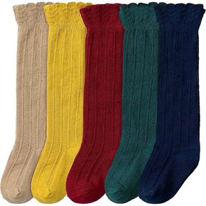 CozyWay Knee High Socks Newborn Infants Toddlers Girls 5 Pack Tube Ruffled Uniform Long Stockings in Kuwait