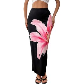 OYOANGLE Women's Floral Print Pencil Skirt Elastic High Waist Vacation Bodycon Maxi Skirts in Saudi Arabia