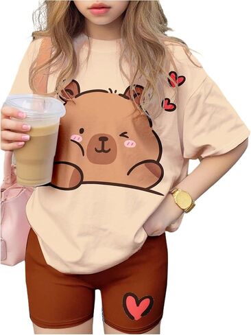 Girl's 2 Piece Cute Summer Outfits Cartoon Graphic Tees and Mini Biker Shorts Casual Set in Saudi Arabia