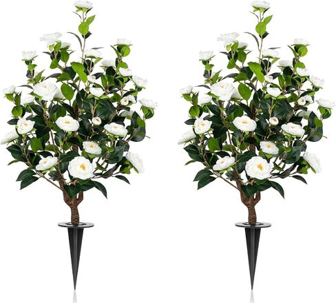 موسم رومانسي 36 "شجرة كاميليا الاصطناعية مع ارتفاع أرضي ، 2Pack فو فو كاميليا زهرة الأشعة فوق البنفسجية مدفوعة الأزهار المتفتحة للداخلية في الهواء الطلق في الهواء الطلق الباب الأمامي حديقة الفناء الخلفي in Kuwait