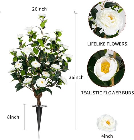 موسم رومانسي 36 "شجرة كاميليا الاصطناعية مع ارتفاع أرضي ، 2Pack فو فو كاميليا زهرة الأشعة فوق البنفسجية مدفوعة الأزهار المتفتحة للداخلية في الهواء الطلق في الهواء الطلق الباب الأمامي حديقة الفناء الخلفي in Kuwait